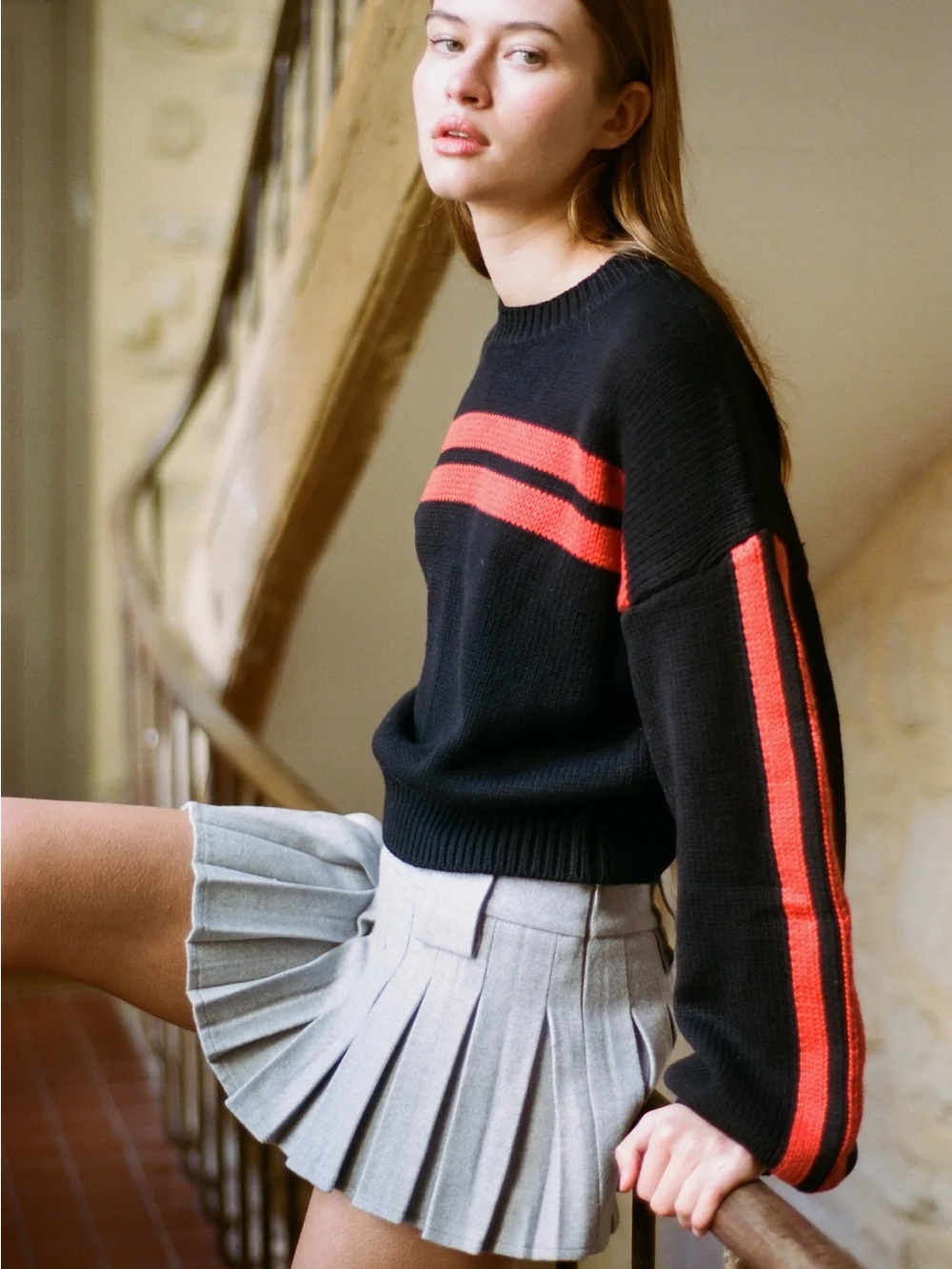 With Jean Olivia Black Sweater with Red Stripes